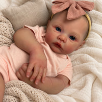 BabyWell 16-Inch Realistic Reborn Baby Girl Doll, Full Body Soft Vinyl, Blue Eyes, Hand-Painted Hair & Lifelike Newborn Design
