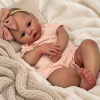 BabyWell 16-Inch Realistic Reborn Baby Girl Doll, Full Body Soft Vinyl, Blue Eyes, Hand-Painted Hair & Lifelike Newborn Design