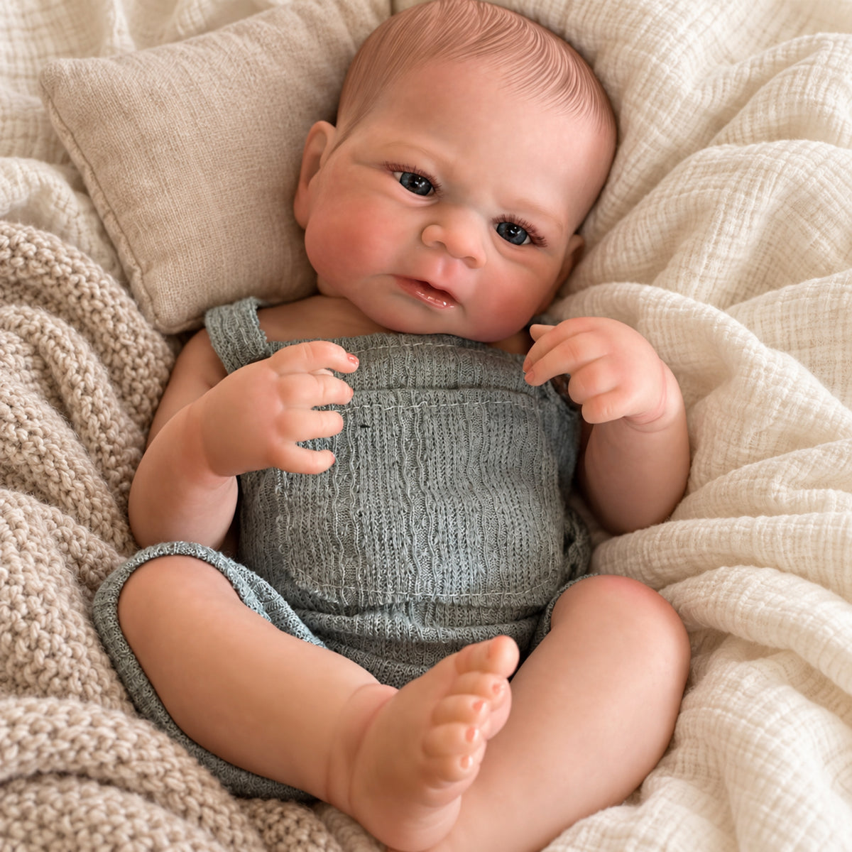 BabyWell 18-Inch Realistic Reborn Baby Boy Doll, Full Body Soft Vinyl, Lifelike Newborn Doll with Hand-Painted Hair & Realistic Details